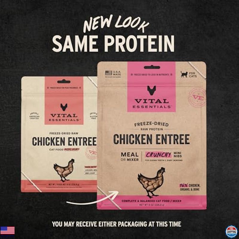 Freeze-Dried Raw Chicken Cat Food Mixer Crunchy Nibs, 8 oz, Grain-Free
