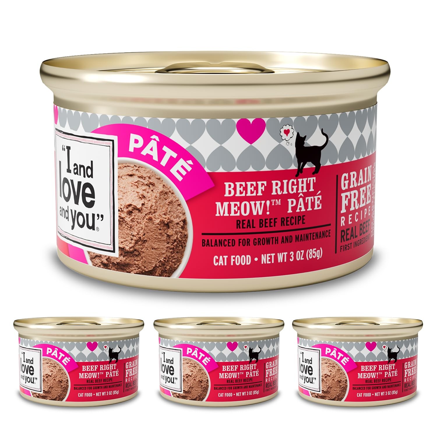 Beef Right Meow Pate Grain Free Wet Cat Food 3oz Pack of 4 Cans