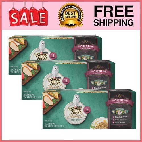 3 Box Fancy Feast Medleys Food, Wet Cat Food, Florentine Collection, 3 oz Cans