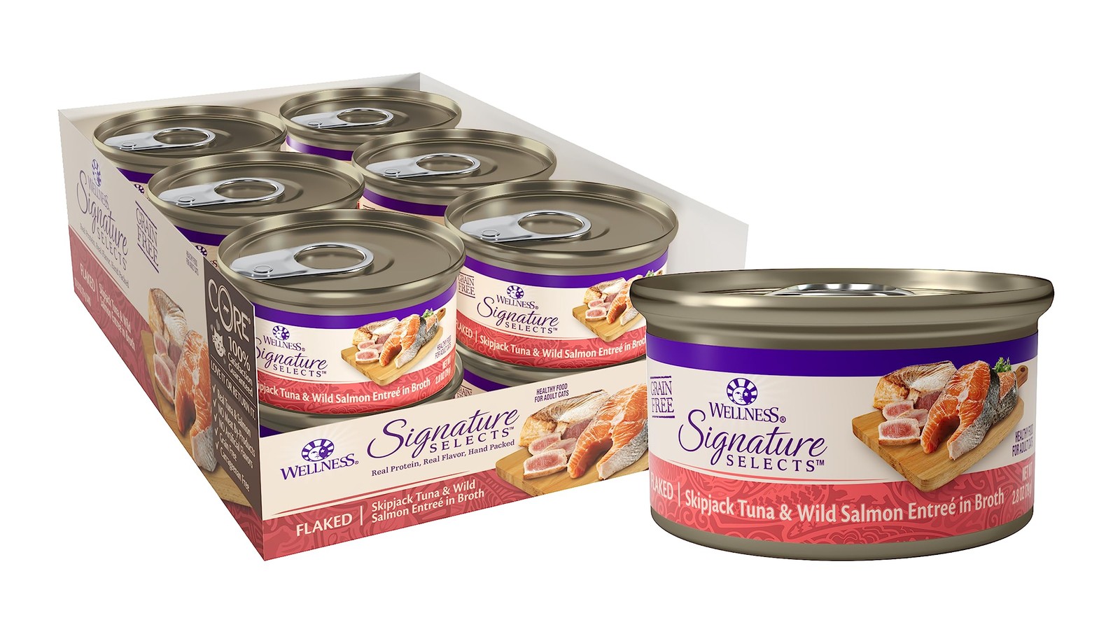 Wellness 2.8 Ounce (Pack of 12), Flaked Skipjack Tuna & Wild Salmon in Broth