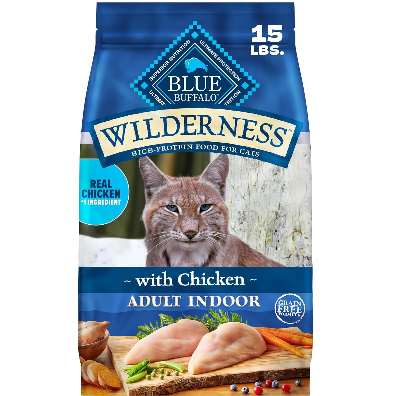 Blue Buffalo Wilderness Grain Free Chicken Adult Indoor Dry Cat Food 15lb