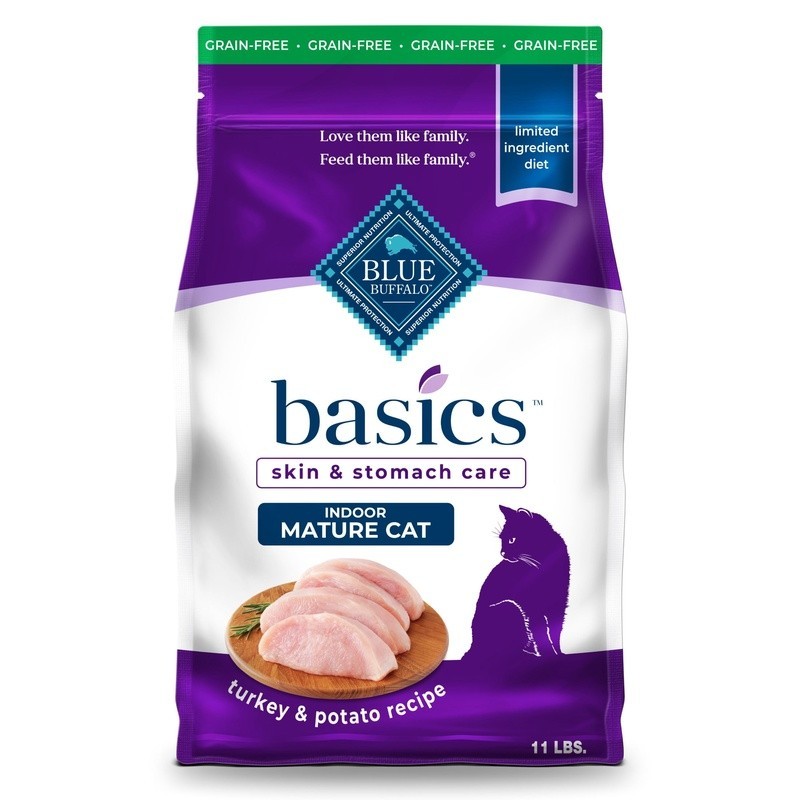 Grain Free Dry Cat Food Mature Cats Turkey Potato Digestive Health 11 lb New
