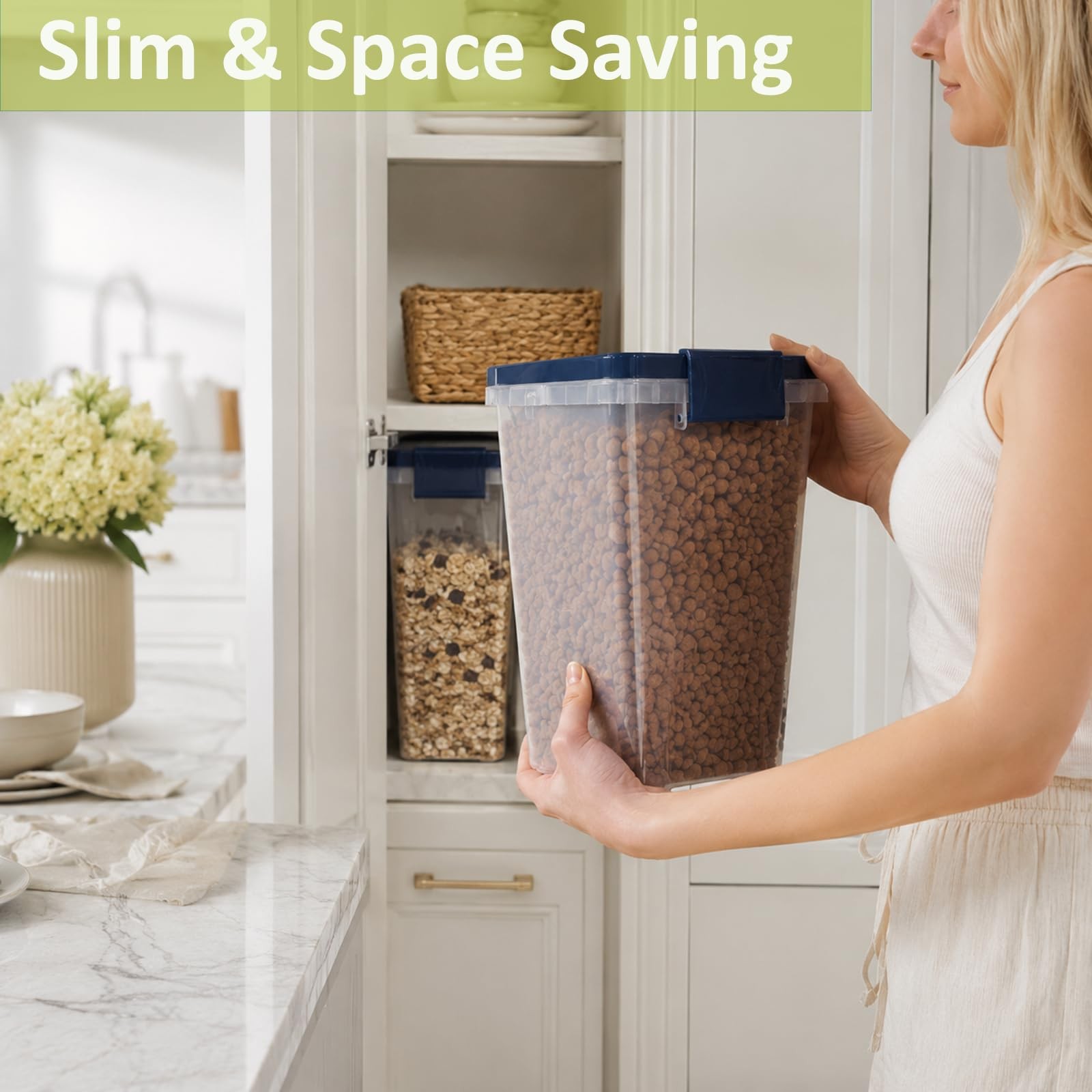 5-10 Lbs Airtight Cat Dog Food Storage Container, Lbs/8 QT, Dark Blue