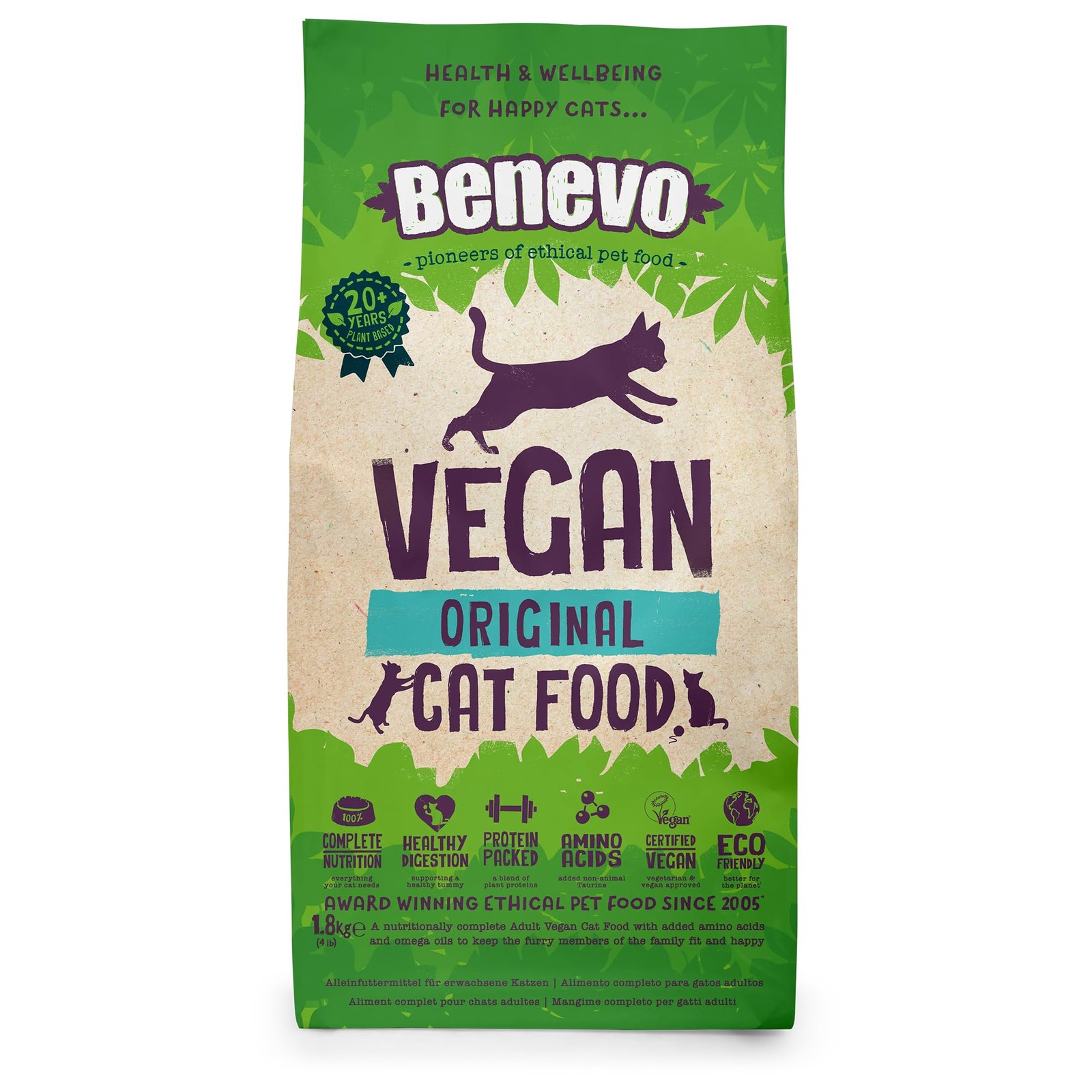 Vegan cat Food for Adult Cats 1.8kg. Holistic, Meat-Free, Complete, Non-gm Dr…