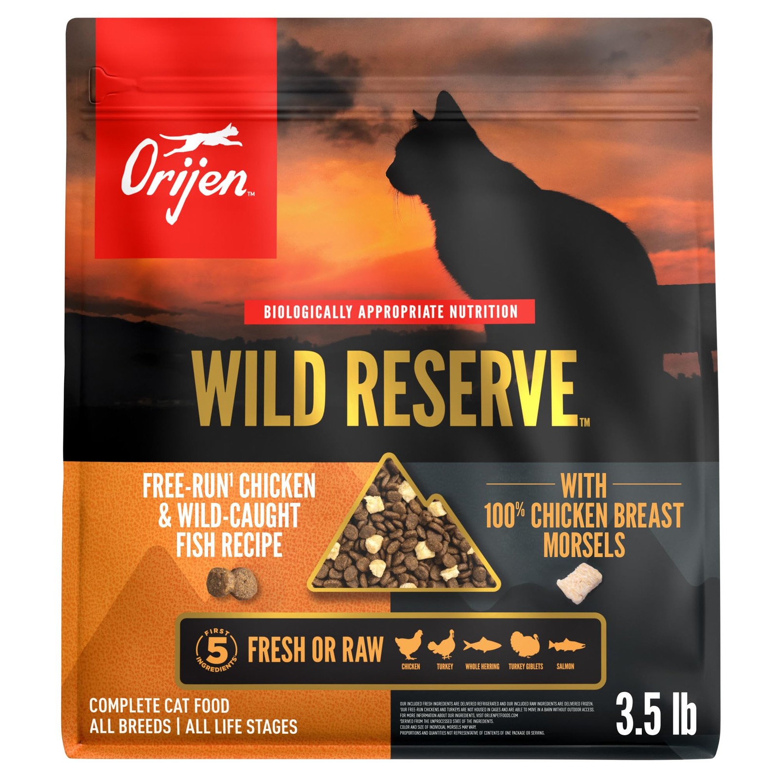 ORIJEN Wild Chicken Fish Cat Food 3.5lb Bag Freeze Dried WholePrey High Protein