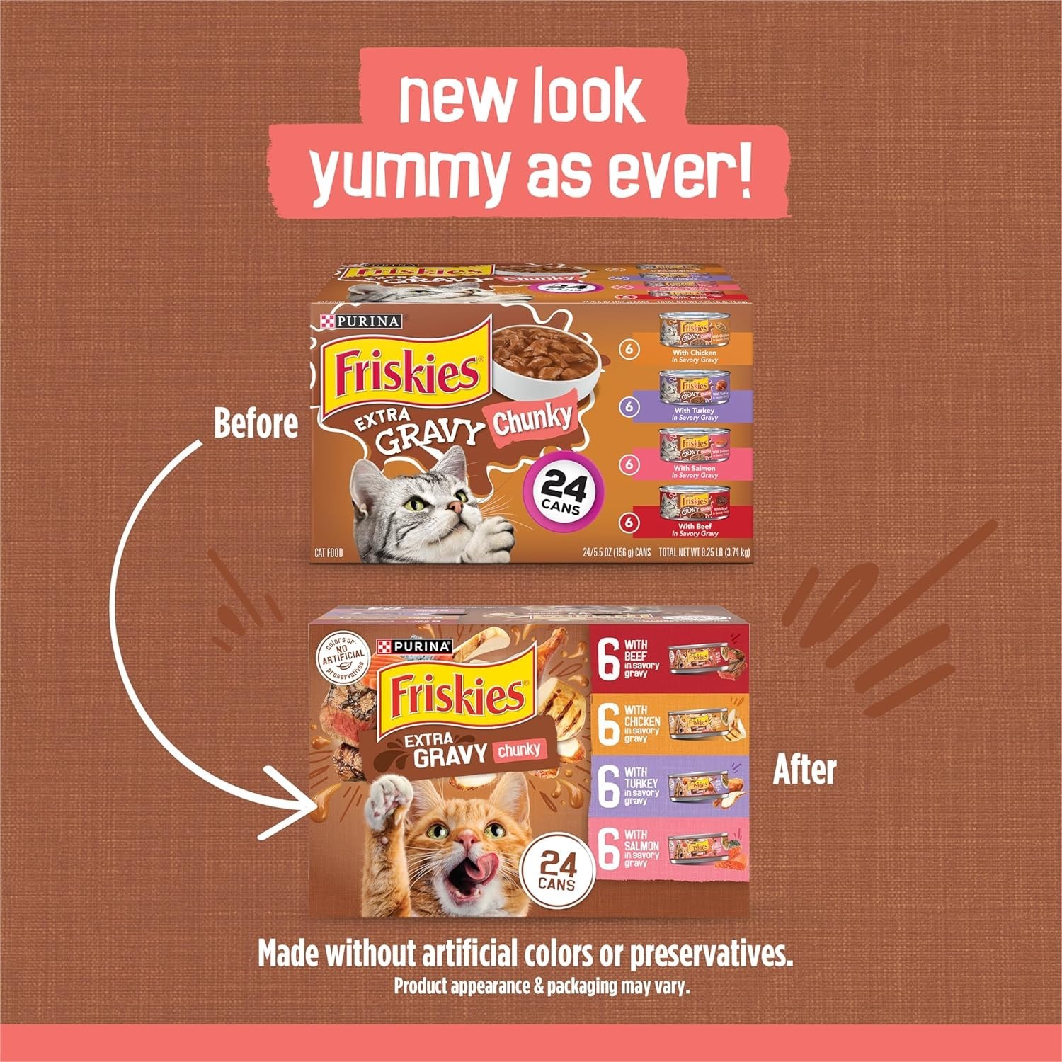 Purina Friskies Extra Gravy Wet Cat Food chunky Variety Pack- 48 Cans..