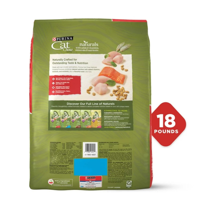 2 Bags Purina Cat Chow Naturals, Dry Cat Food, Chicken & Salmon, 18 lb Bag