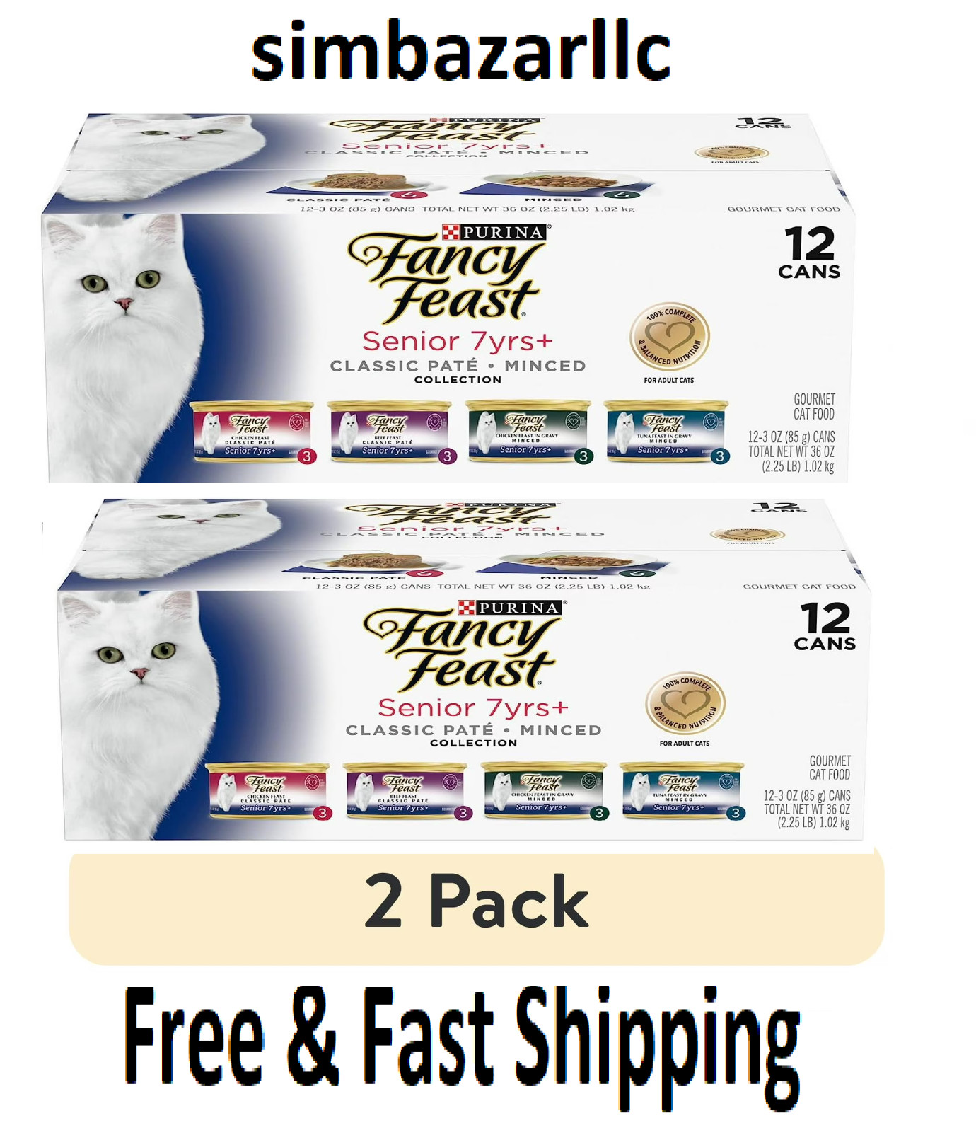 Purina Fancy Feast Senior Classic Pate Wet Cat Food Minced Collection-24 Cans