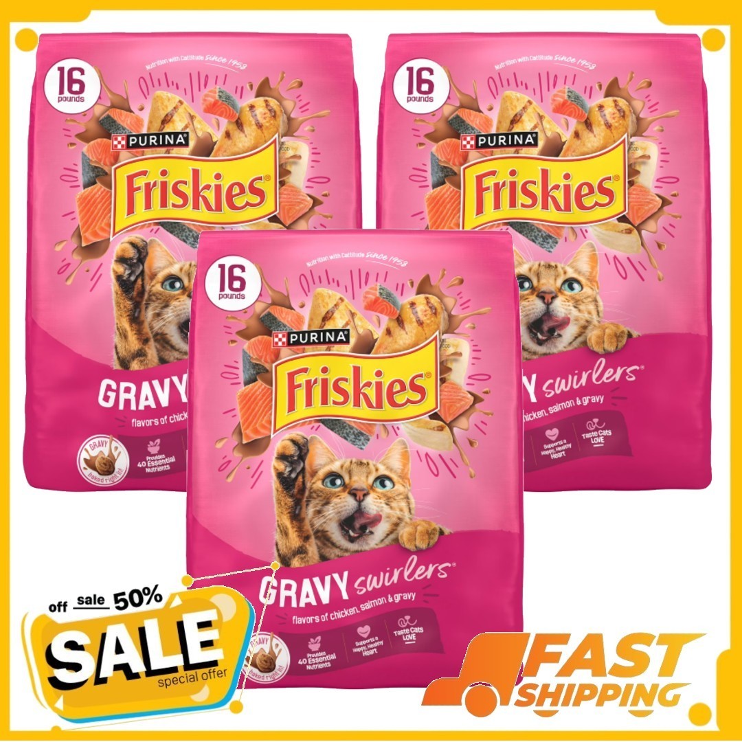 ( 3 Pack ) Purina Friskies Dry Cat Food Gravy Swirl’d Dry Cat Food, 16 lb