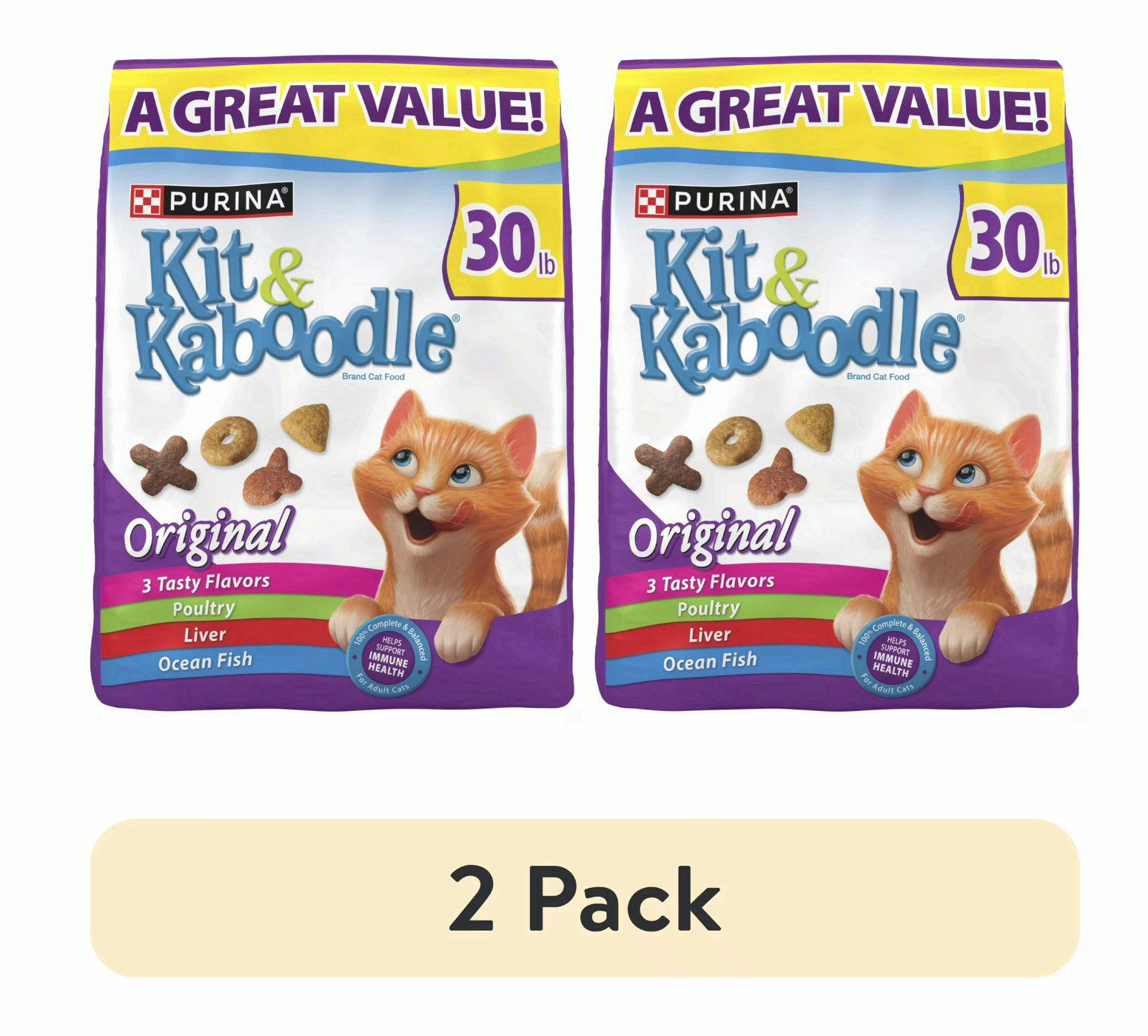 2 Pack Purina Kit & Kaboodle Dry Cat Food Chicken Liver Turkey Ocean Fish 30 lb
