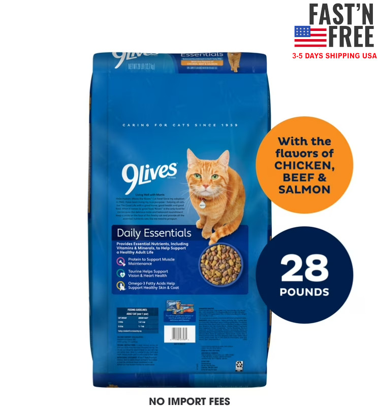 (2 pack) 9Lives Daily Essentials Dry Cat Food for Adult Cats, 28 lb
