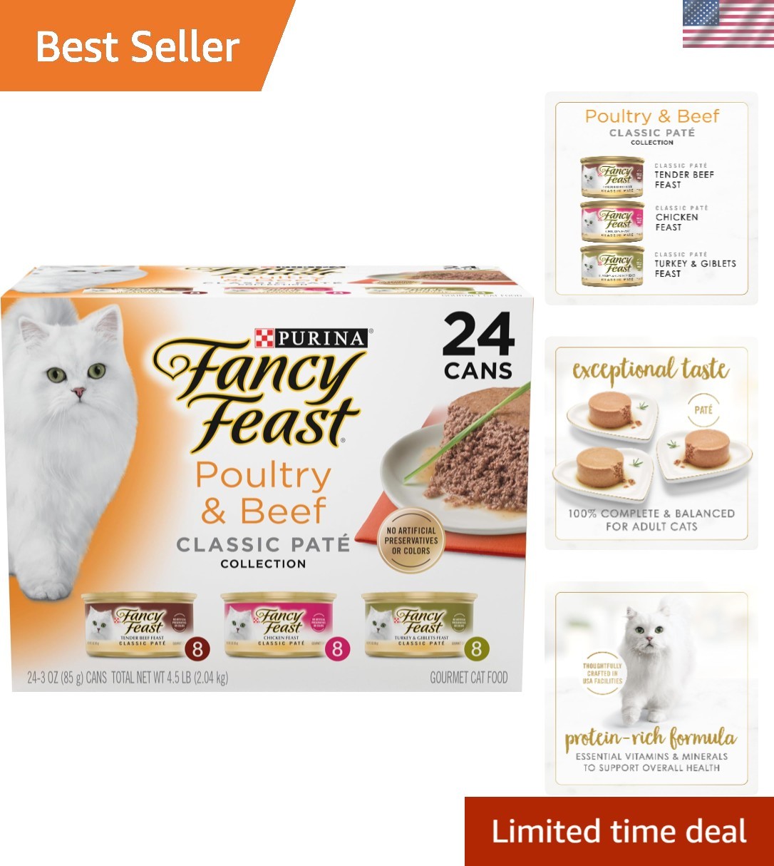 Grain-Free Classic Pate Cat Food Variety Pack for All Life Stages – 24 Cans