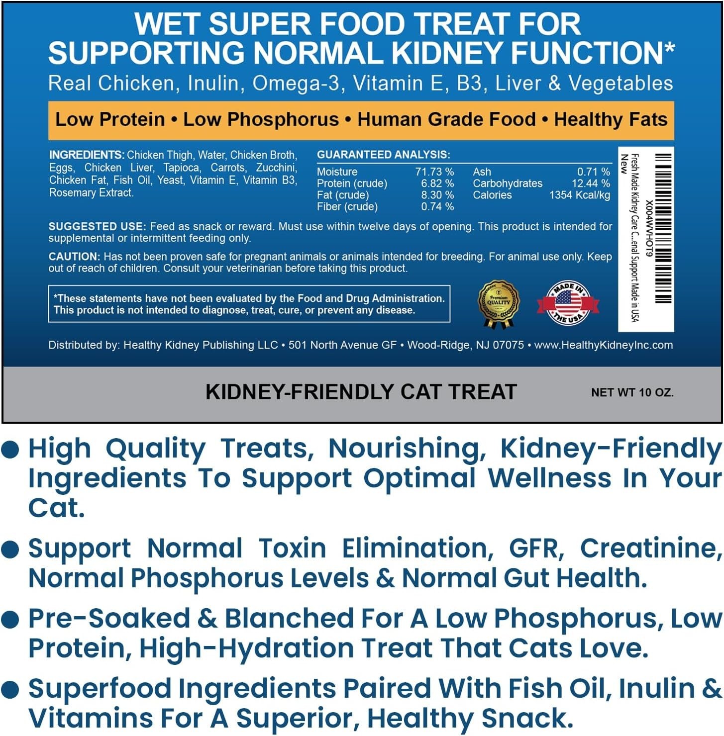 Fresh Made Kidney Care Cat Treat Wet Low Sodium Phosphorus Feline Renal Support