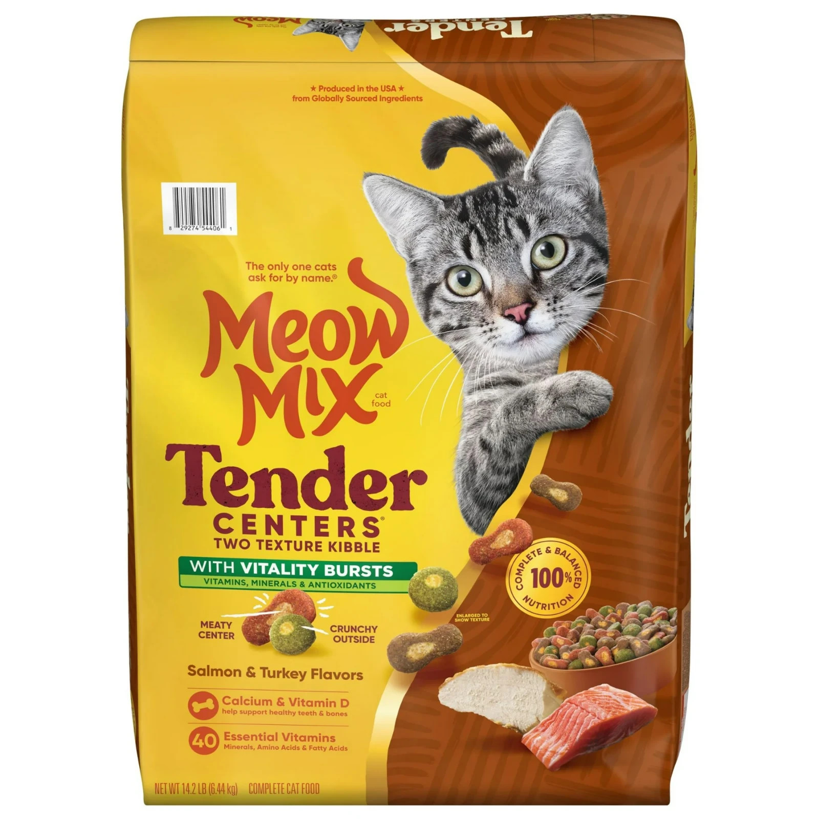 2 Packs Meow Mix Tender Centers Vitality Bursts, Dry Cat Food, 14.2 lb. Bag