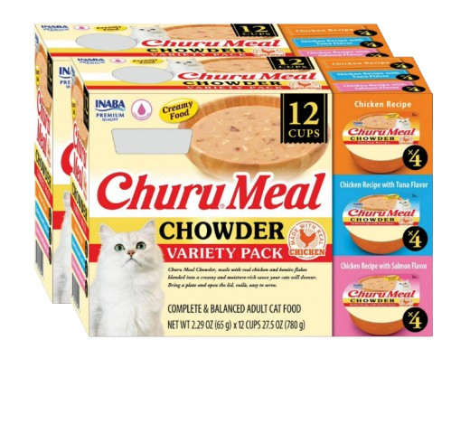 (4 Pack) INABA Churu Chowder Cat Food 2.29oz 12ct Chicken Adult Wet Meal