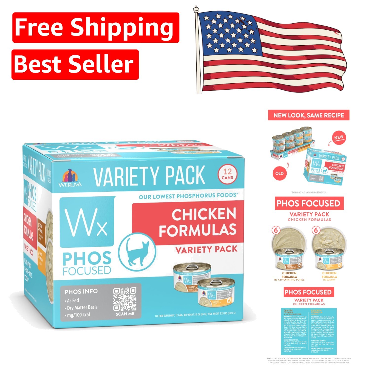 12-Pack Wx Phos Focused Chicken in Gravy, Low Phosphorus Cat Food for All Breeds