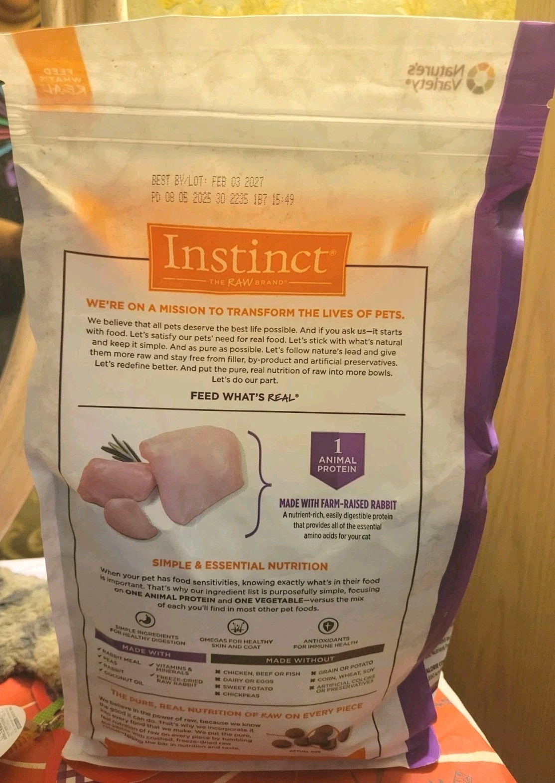 INSTINCT The RAW Brand Rabbit Ltd Ingredient Dry Cat Food Grain Free 4.5lb Bag