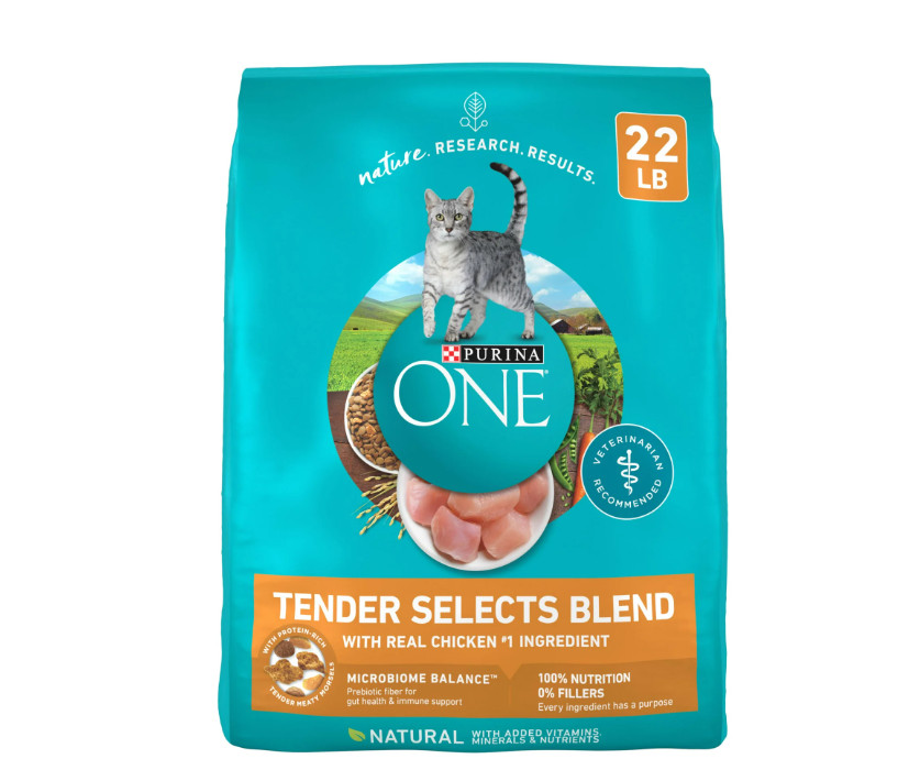 Purina ONE Tender Select Blends Dry Cat Food, Chicken, 22 lb Bag