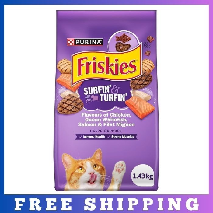 Friskies Surfin’ & Turfin’ Dry Cat Food 1.43kg Seafood Chicken Adult Cats