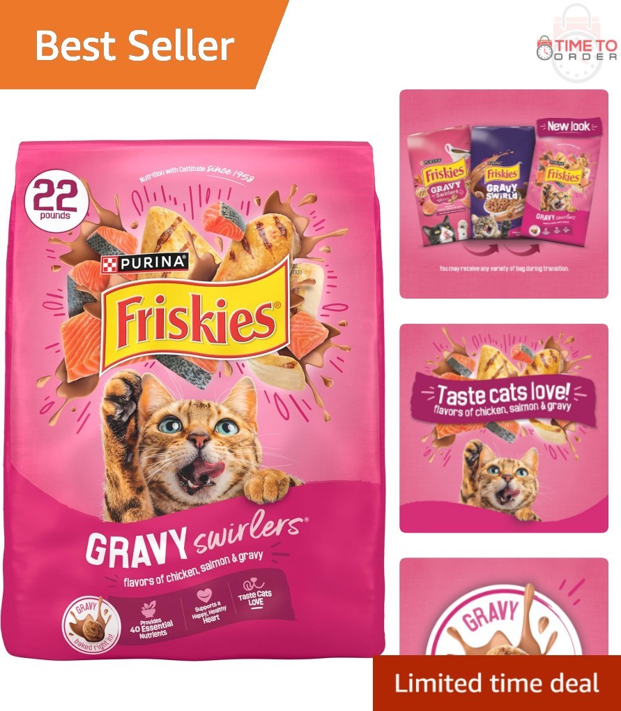 Dry Cat Food Chicken Salmon Gravy Swirlers 22 lb All Life Stages