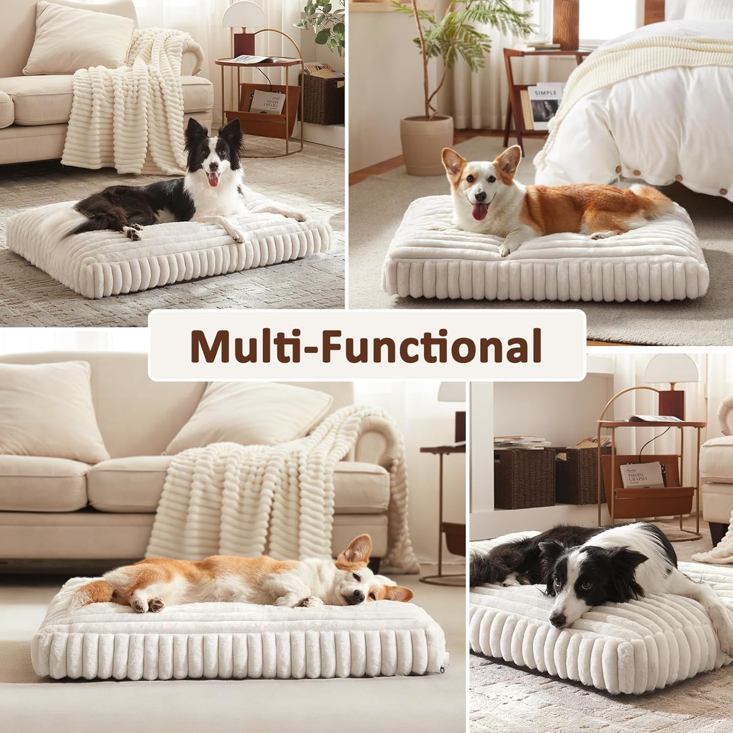 XL Dog Bed, Flat Pet Beds with Removable Washable Cover, Pet Mat Cute Dog Crate