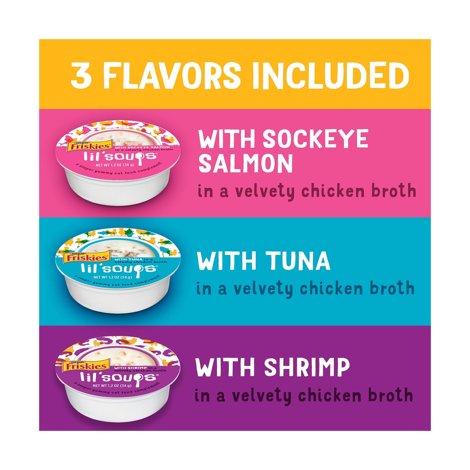 Friskies Purina Wet Cat Food Complement Lil’ Soups NEW! Variety Pack 30 ct