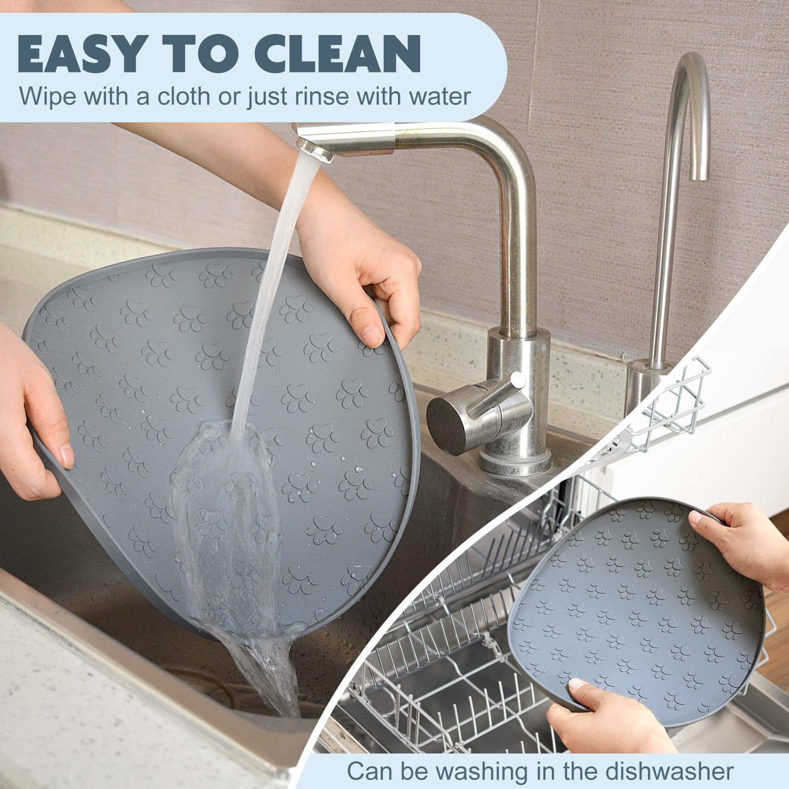 SUNLAND Silicone Pet Food Mat Dog Cat Feeding Bowl Mats Grey 11″ Round, Gray
