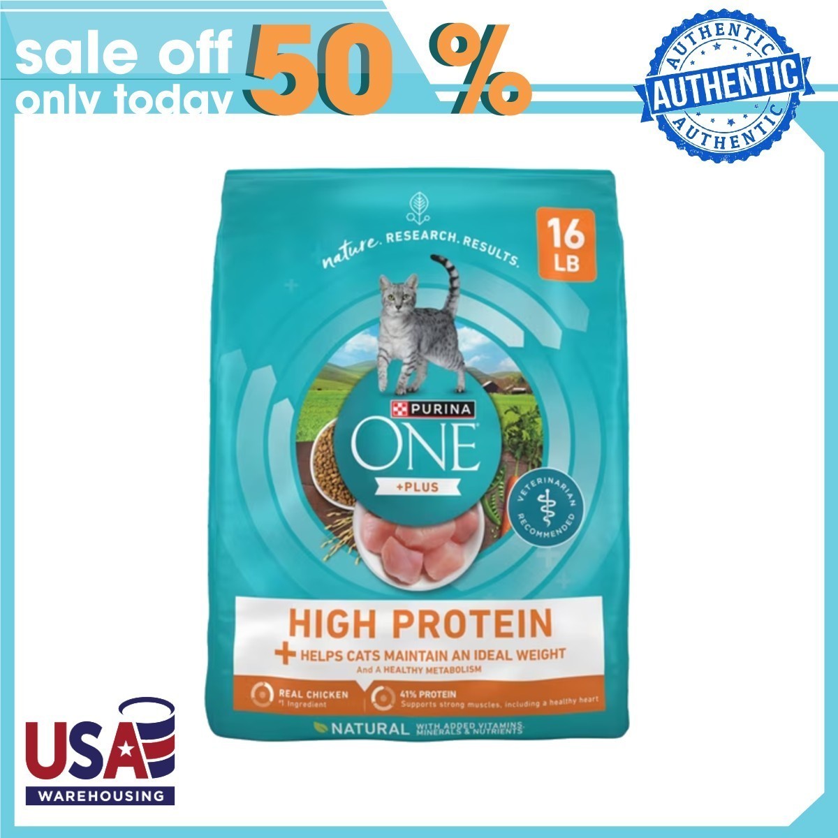 Purina ONE Healthy Weight High Protein Dry Cat Food Chicken 16 lb