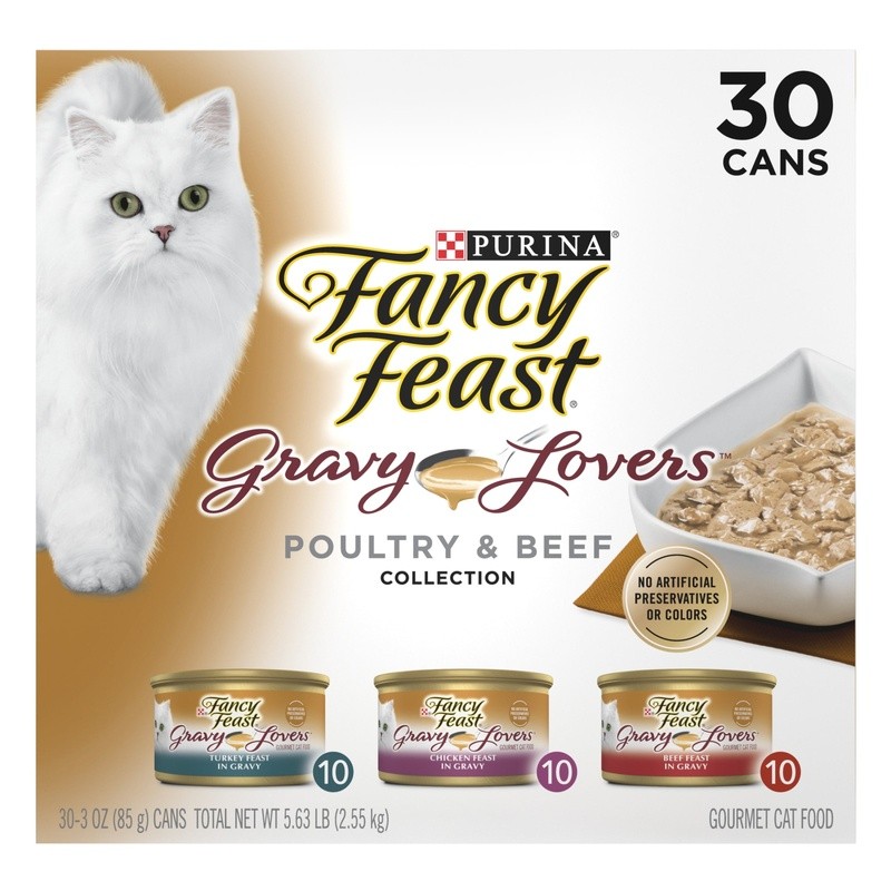 Gourmet Wet Cat Food Variety Pack Gravy Lovers Turkey Chicken Beef 30 Cans New