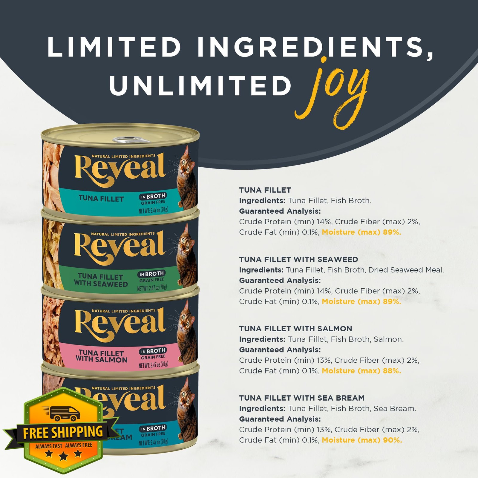 Reveal Cat Food Wet, Fish Variety Broth, 20 x 2.47oz Cans
