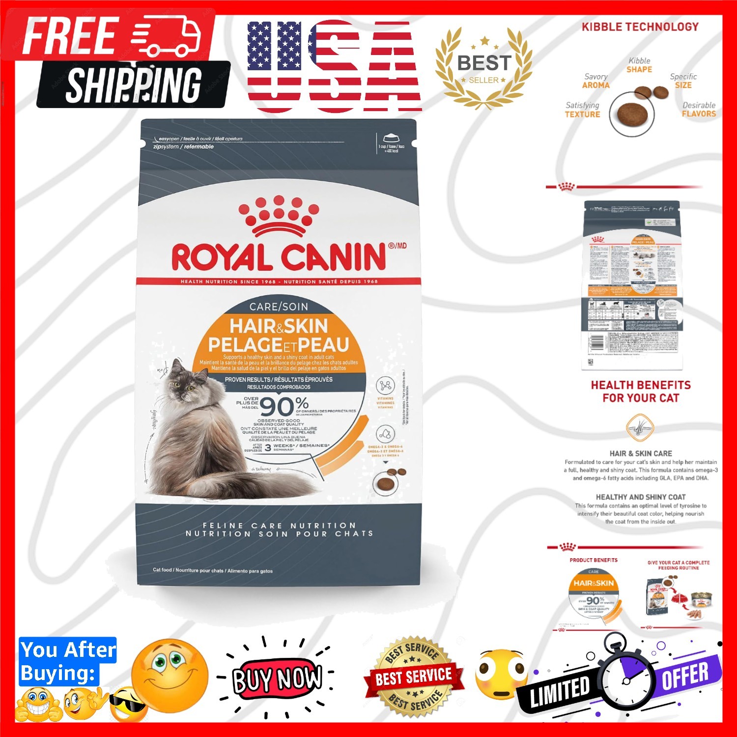 Feline Care Nutrition Hair & Skin Care Adult Dry Cat Food, 3 lb Bag