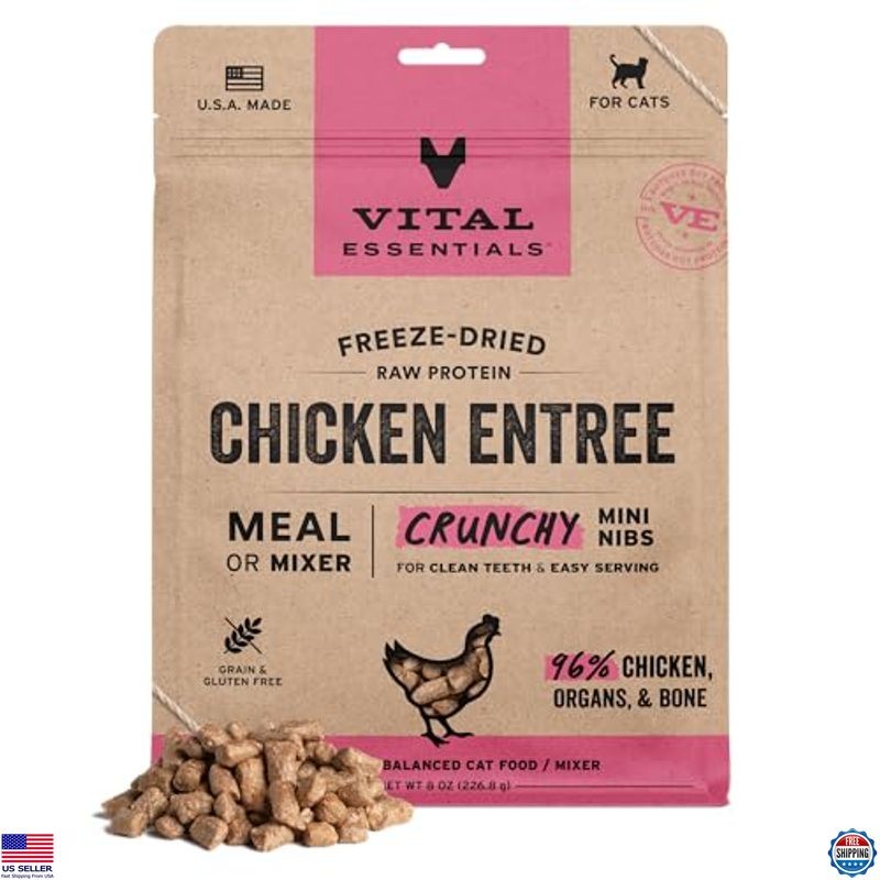 Freeze-Dried Raw Chicken Cat Food Mixer Crunchy Nibs, 8 oz, Grain-Free