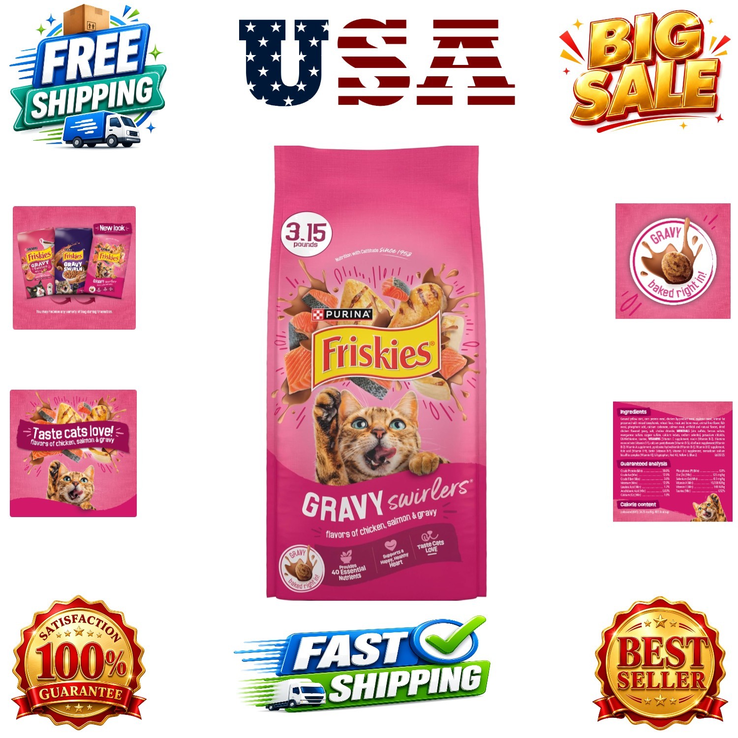 Purina Gravy Swirlers With Flavors of Chicken, Salmon and Gravy Dry Cat Food …