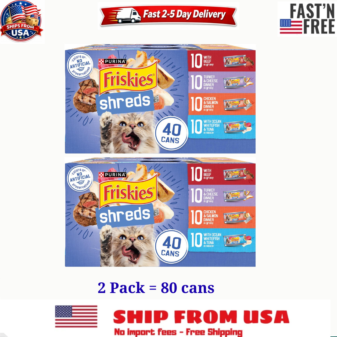 (2 pack) Purina Friskies Shreds Gravy Variety Pack, Wet Cat Food, 5.5 oz Cans 40