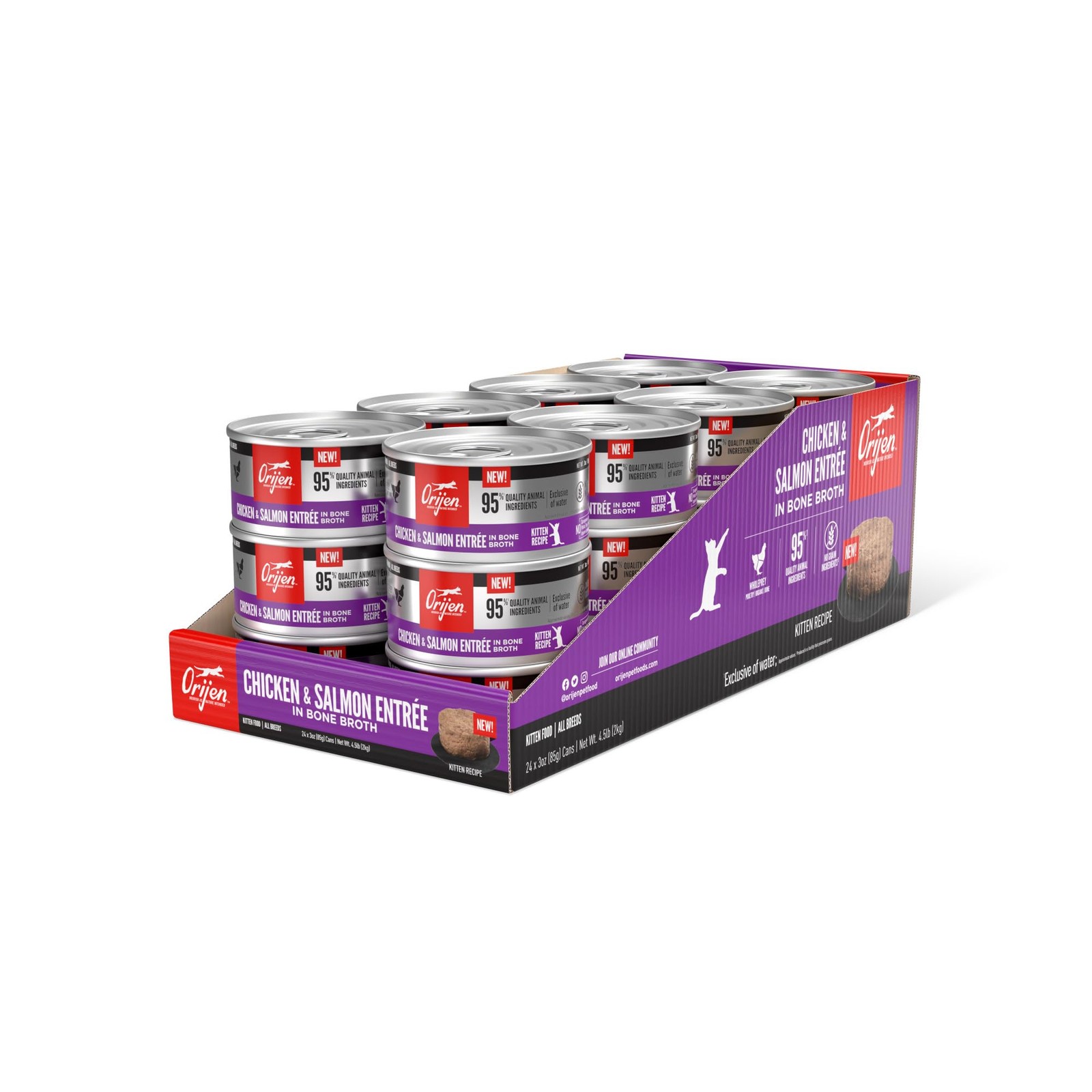 Premium Wet Kitten Food in Bone Broth Chicken & Salmon – 24 Cans, 3oz