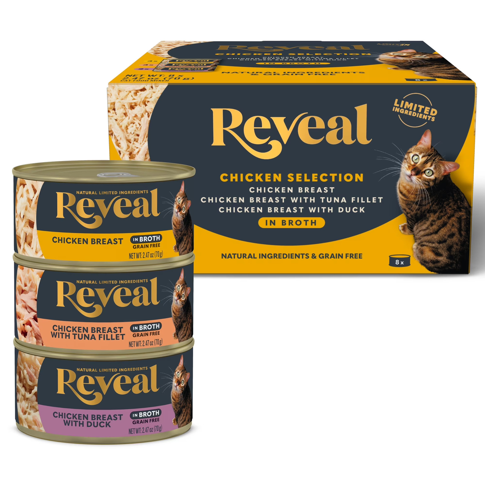 Reveal Natural Wet Cat Food, Chicken in Broth Variety Pack, 8 X 2.47Oz