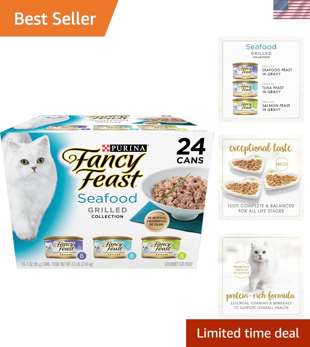 Purina Seafood Feast Collection: Grilled Variety Pack of Wet Cat Food, 3 oz Cans