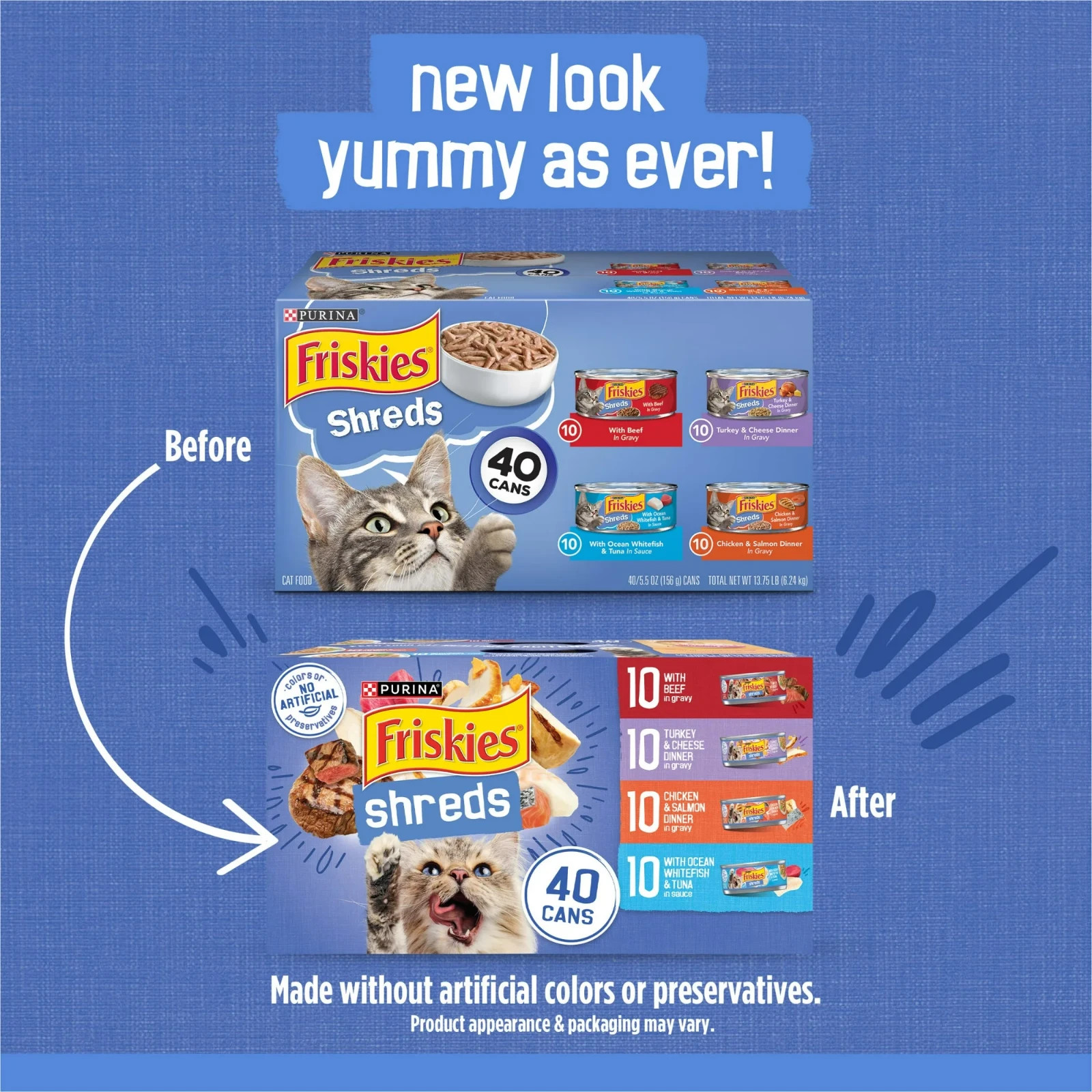 2 pack Purina Friskies Shreds Gravy Variety Pack, Wet Cat Food 5.5 oz 40 cts