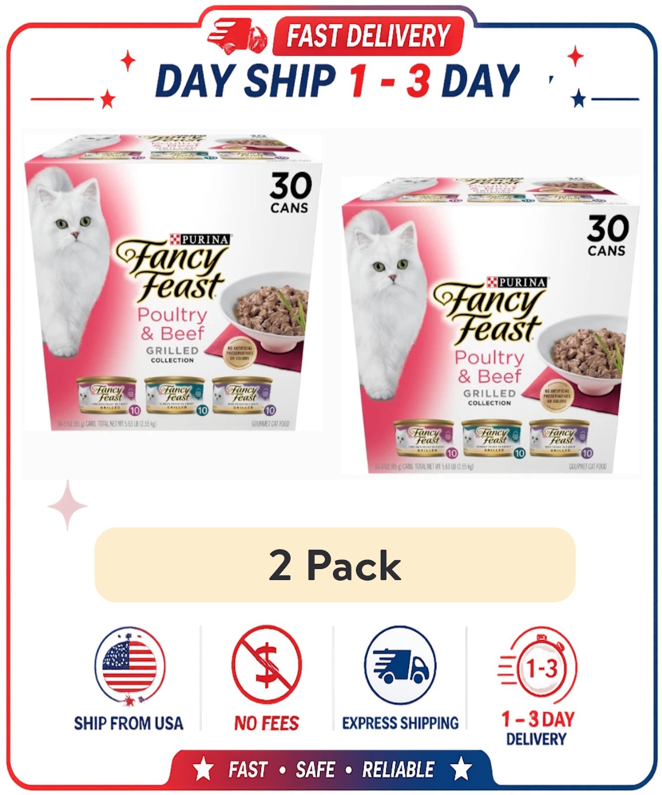(2 pack) Purina Fancy Feast Grilled Kitten Food,Wet Cat Food,Poultry & Beef,3 oz