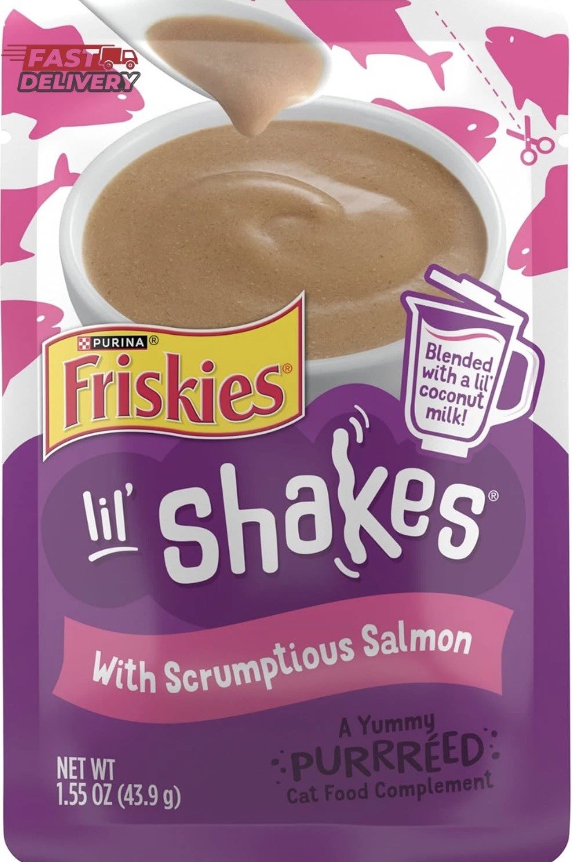 Purina Friskies Pureed Cat Food Topper, Lil’ Shakes with Scrumptious Salmon Lick