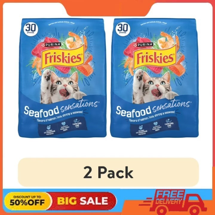 (2 pack) Purina Friskies Dry Cat Food Seafood Sensation Salmon Tuna, Shrimp 30lb
