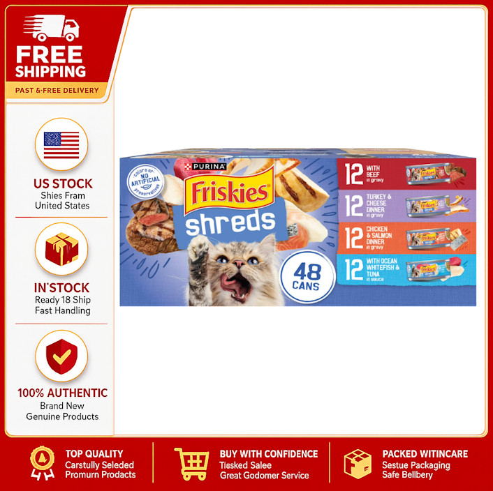 Purina Friskies Shreds Gravy Variety Pack, Wet Cat Food, 5.5 oz Cans