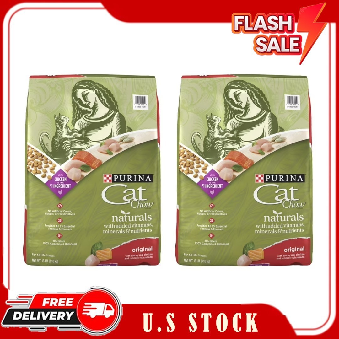 2 Pack Purina Cat Chow Naturals, Dry Cat Food, Chicken & Salmon, 18 lb Bag