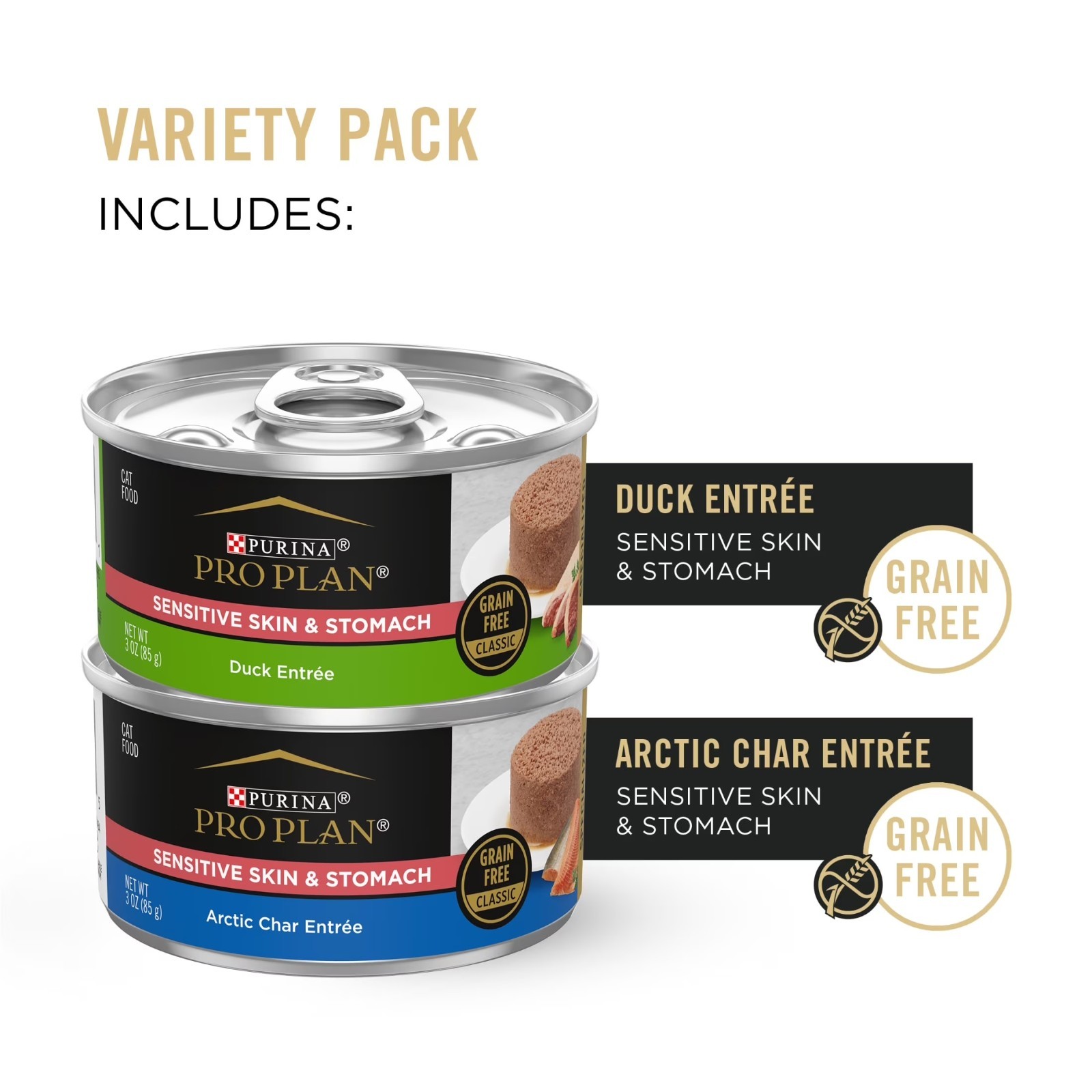 Purina Pro Plan Sensitive Skin and Stomach, Variety Pack, Wet Cat Food, 3 oz Can