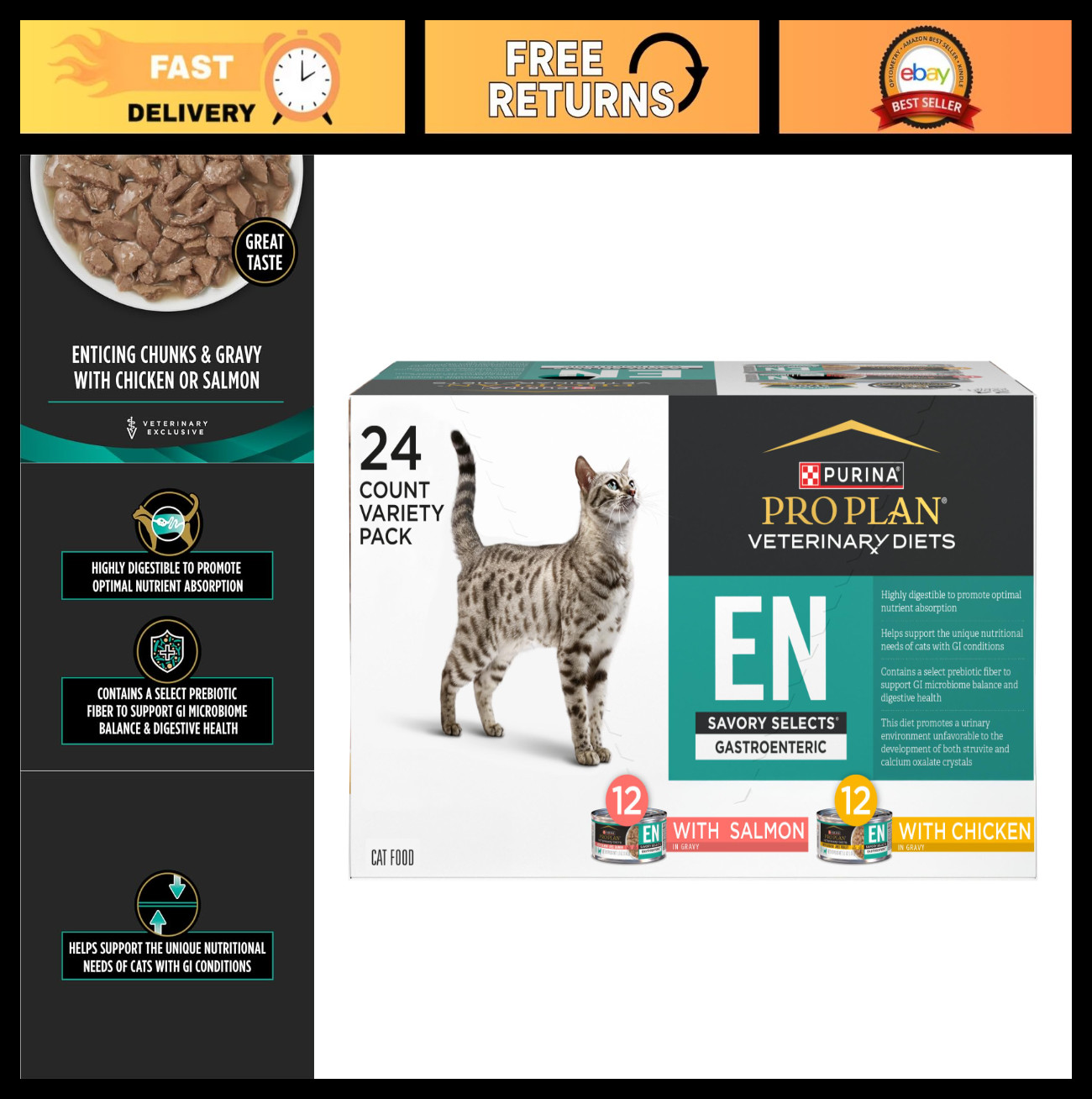 Gastroenteric Wet Cat Food Variety Pack – Savory Selects in Sauce, 24 Cans, 5.5