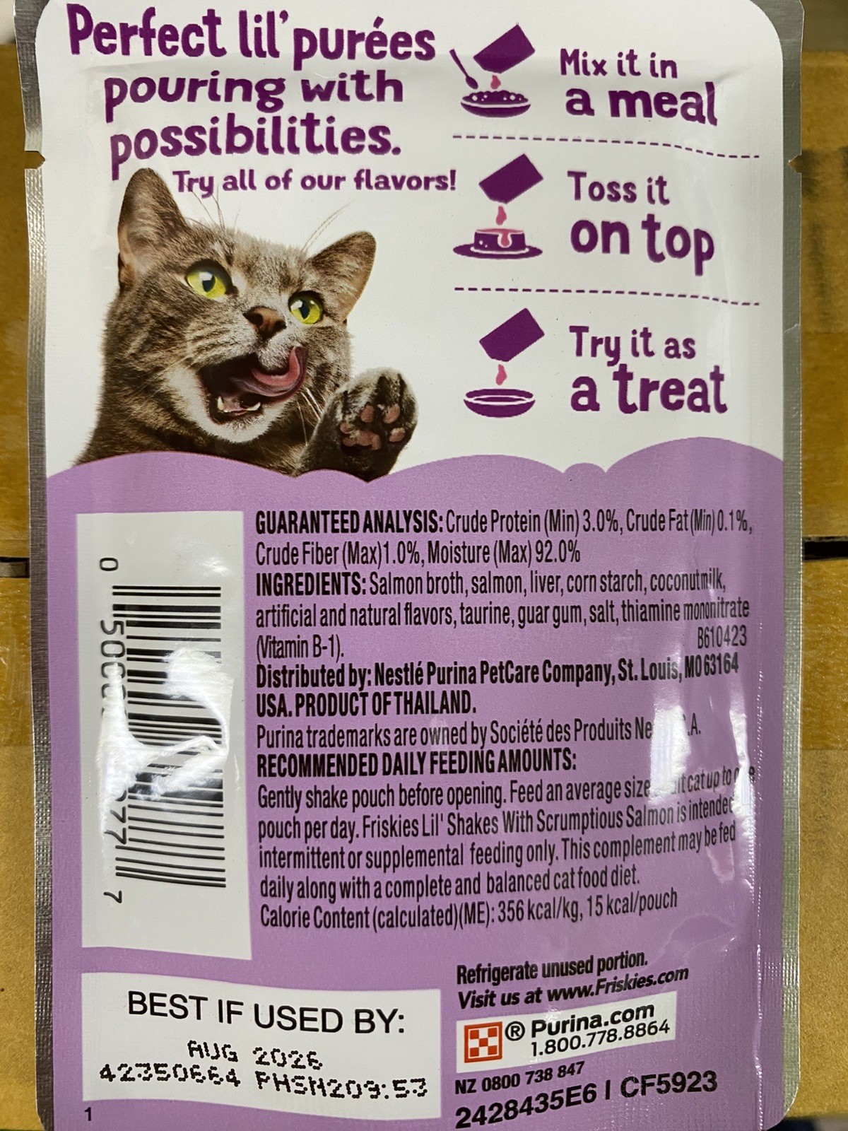 64 packets Cat Food Topper Lil’ Shakes Pureed Salmon case of 64 -1.55 oz packets