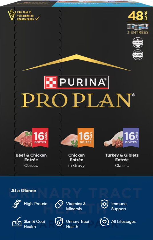 Purina Pro Plan Urinary Tract Health Variety Pack Canned Cat Food, 48×3-oz can