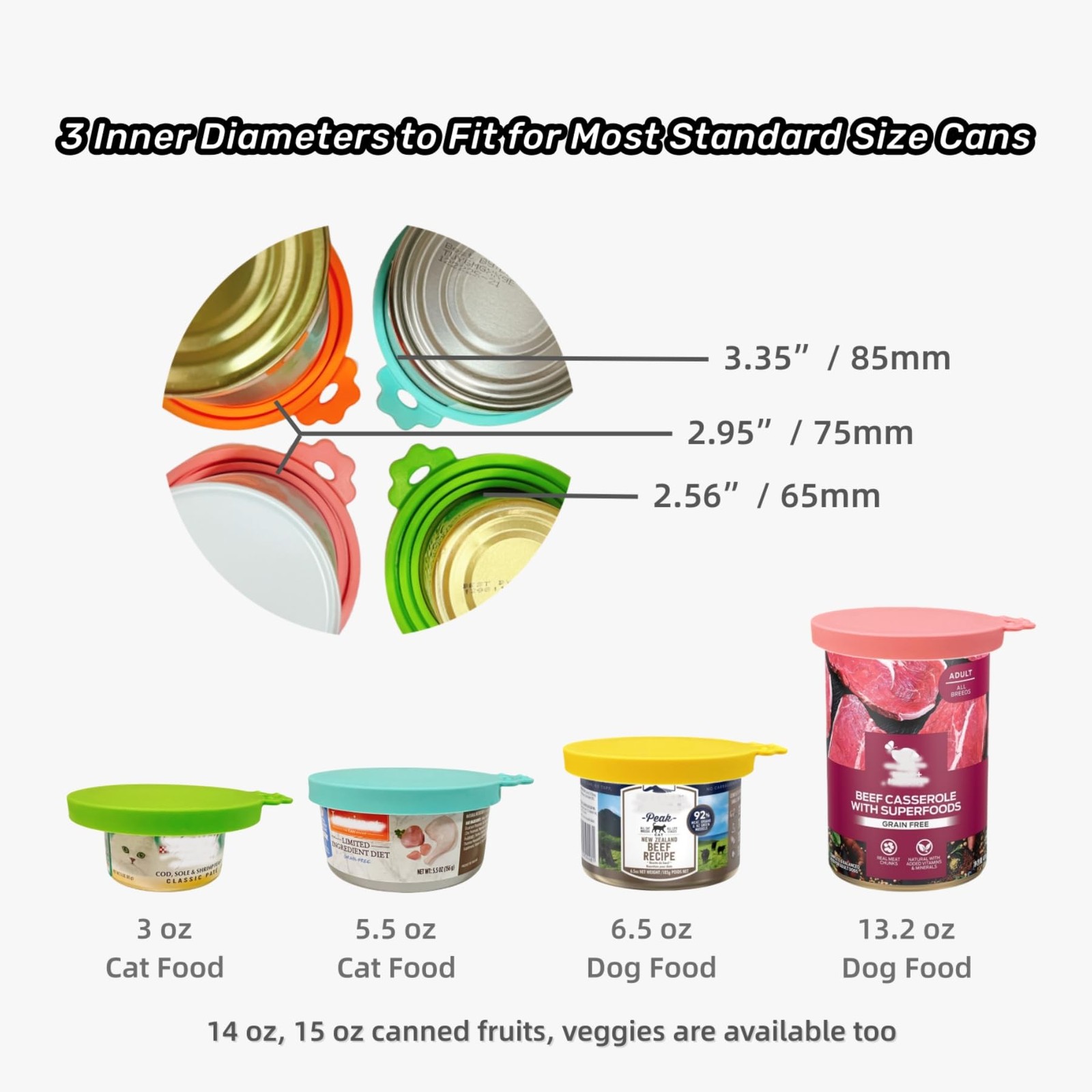 MoPawKT- Silicone Cat/Dog Food Can Covers Lids, Grey (3pcs), Spoon