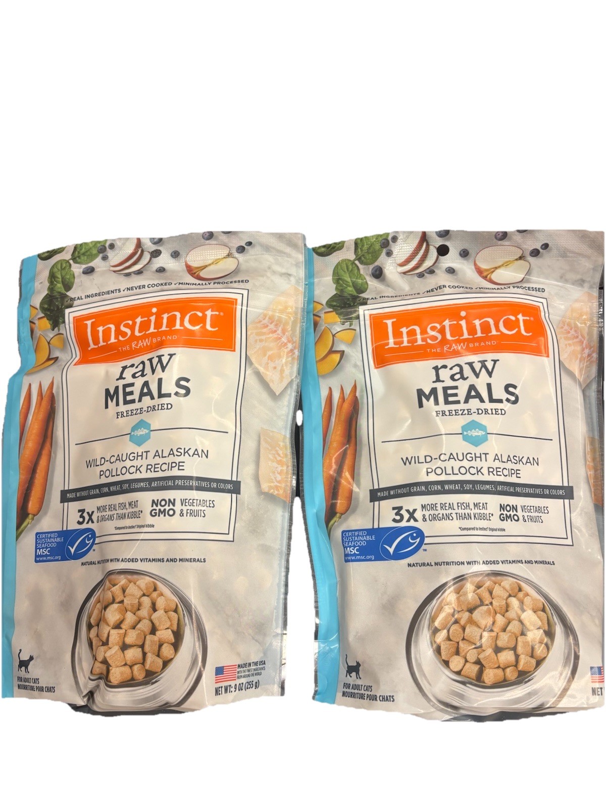 2-PACK Instinct Raw Meals Freeze-Dried Pollock Cat Food 9oz Each BB 6/2027