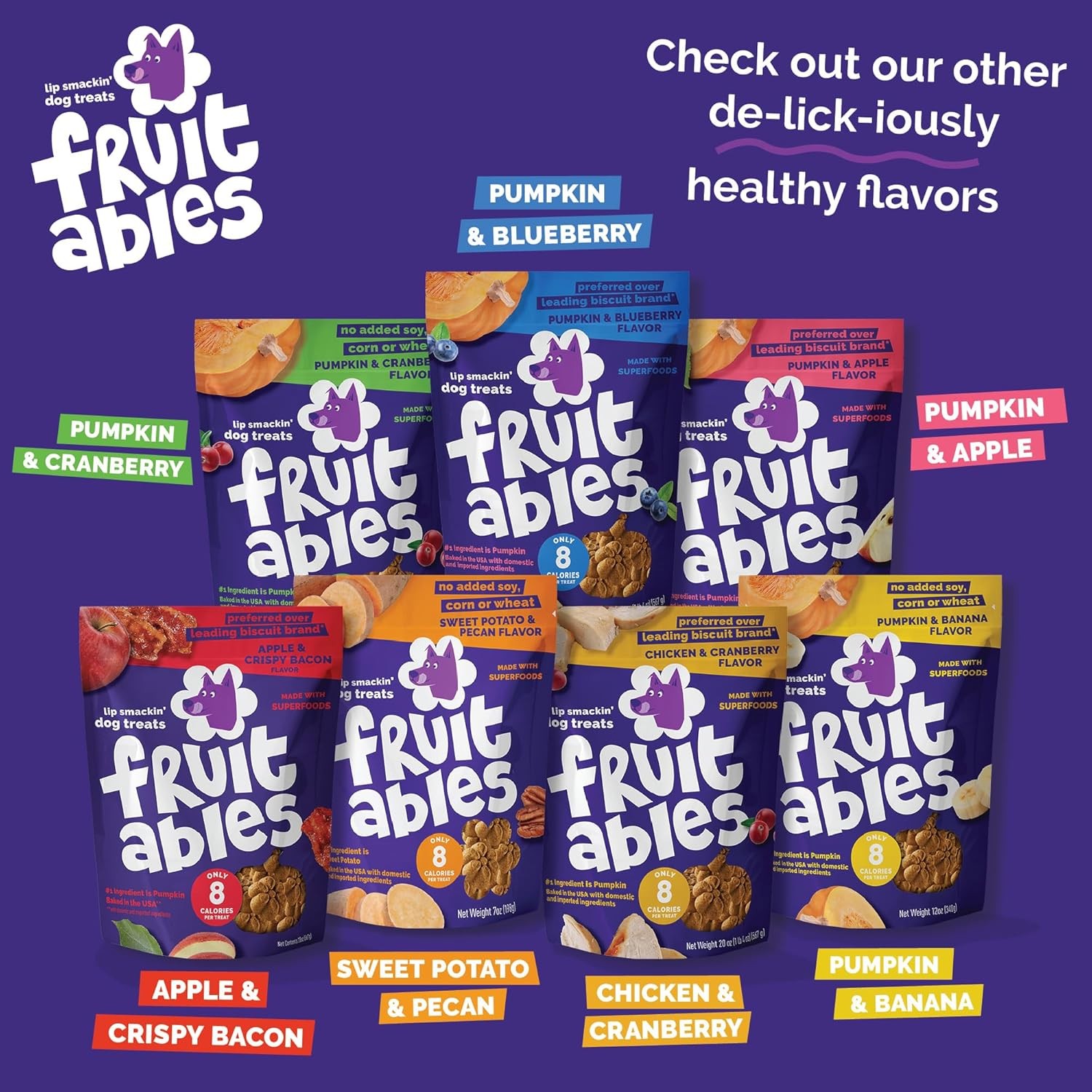 Fruitables Baked Dog Treats Variety 4 Pack (Pumpkin & Apple, Banana, Blueberry,